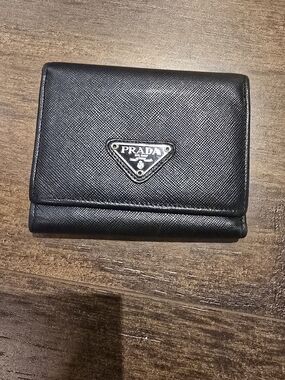 Prada Black Saffiano Card Holder with Triangle Logo Plaque